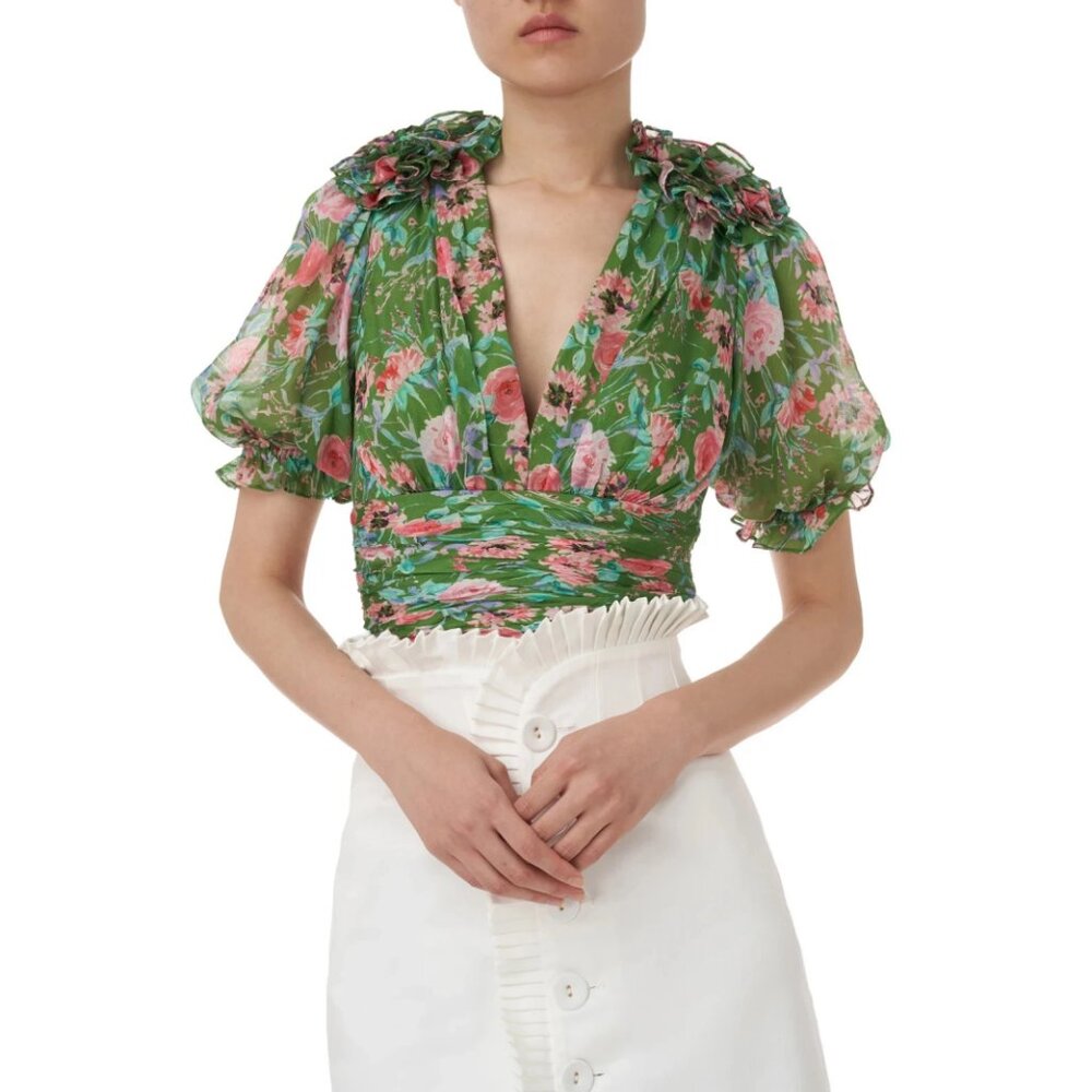 Floral-patterned decoration with fringed green top